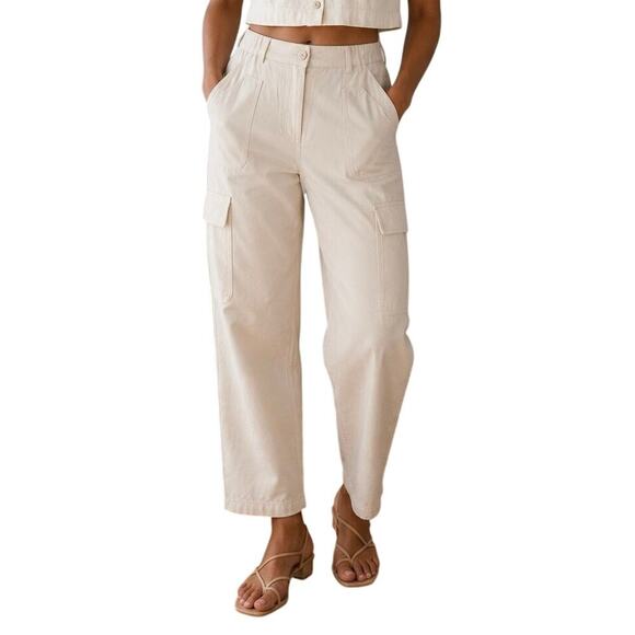 Max Studio Pants - NWT Max Studio London Ivory Cargo Utility Pants Relaxed Tapered Casual Trousers